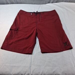 Hurley Boardshorts Mens 36 Burgundy Red Surf Swim Trunks Tie Front Y2K